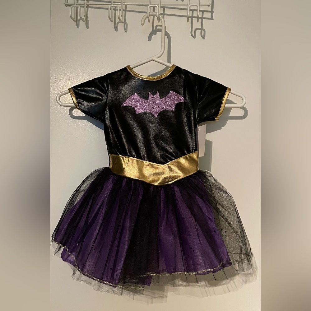 Toddler Girl’s Black and Purple Dress with Gold Accents